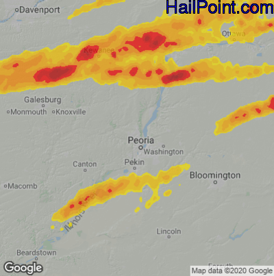 Hail Map for Peoria, IL Region on March 10, 2026