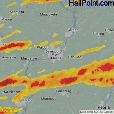 Hail Map for Moline, IL Region on March 10, 2026