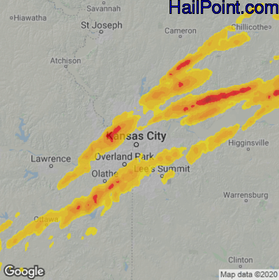 Hail Map for Kansas City, MO Region on March 10, 2026