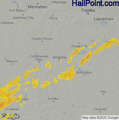 Hail Map for Emporia, KS Region on March 11, 2026 