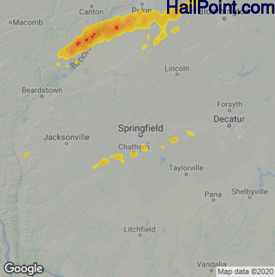 Hail Map for Springfield, IL Region on March 11, 2026 