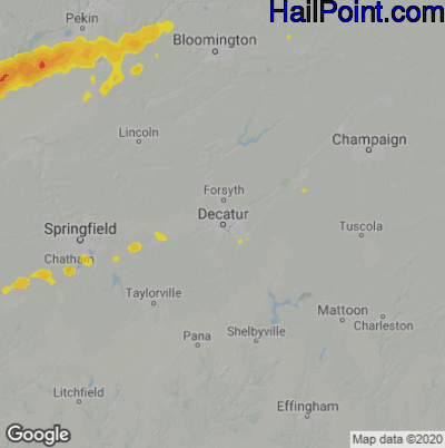 Hail Map for Decatur, IL Region on March 11, 2026 