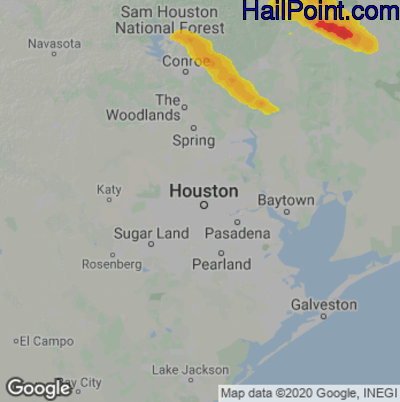 Hail Map for Houston, TX Region on March 16, 2026