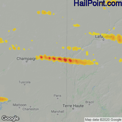Hail Map for Danville, IL Region on March 26, 2026 