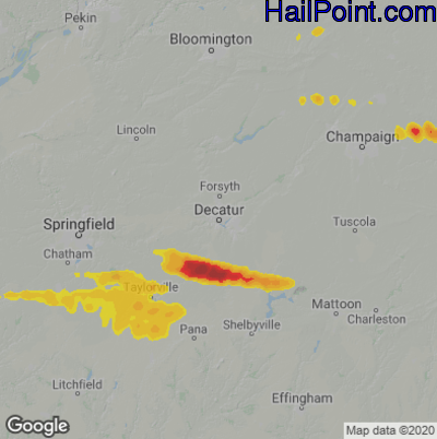 Hail Map for Decatur, IL Region on March 26, 2026 