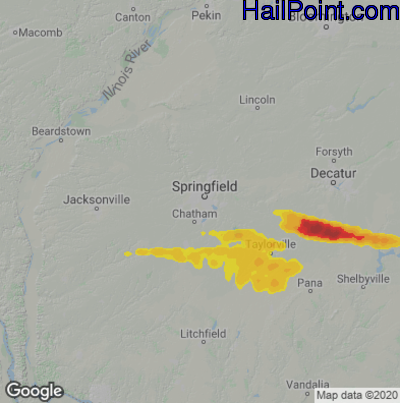 Hail Map for Springfield, IL Region on March 27, 2026 