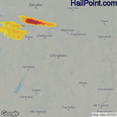 Hail Map for Effingham, IL Region on March 27, 2026 