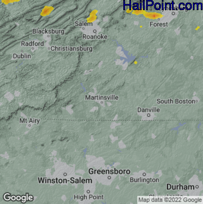 Hail Map for Martinsville, VA Region on April 1, 2026
