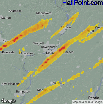 Hail Map for Moline, IL Region on April 2, 2026