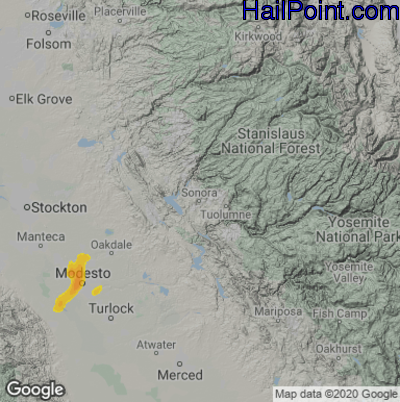 Hail Map for Sonora, CA Region on April 10, 2026 
