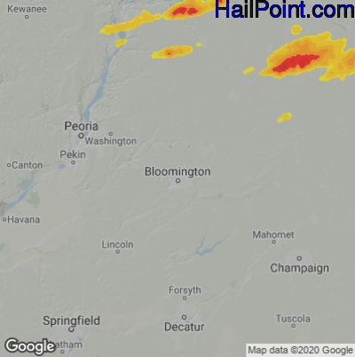 Hail Map for Bloomington, IL Region on April 13, 2026