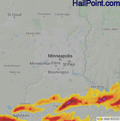 Hail Map for Minneapolis, MN Region on April 13, 2026 