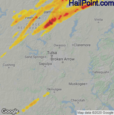 Hail Map for Tulsa, OK Region on April 15, 2026 