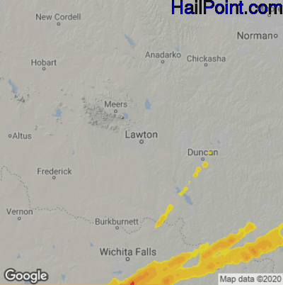 Hail Map for Lawton, OK Region on April 15, 2026 