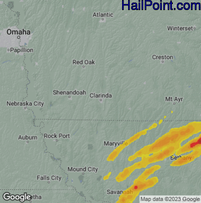 Hail Map for Clarenda, IA Region on April 17, 2026