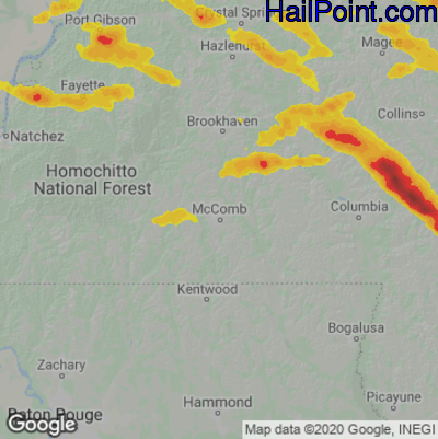 Hail Map for McComb, MS Region on April 25, 2026
