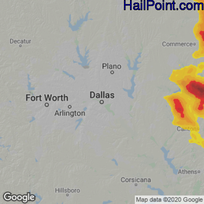 Hail Map for Dallas, TX Region on April 25, 2026 