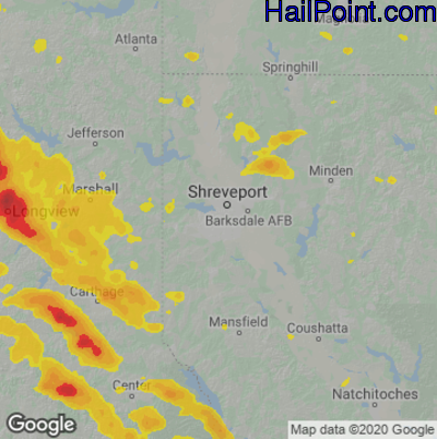 Hail Map for Shreveport, LA Region on April 25, 2026 