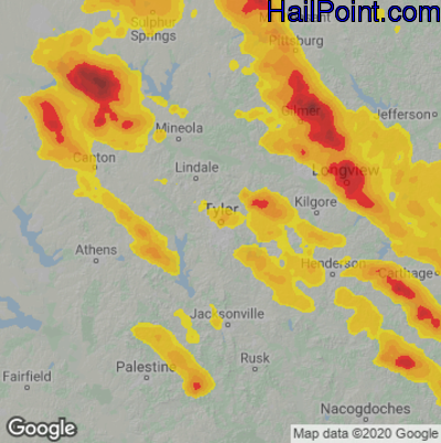 Hail Map for Tyler, TX Region on April 25, 2026 