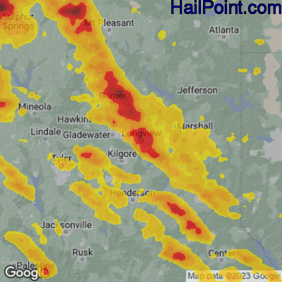 Hail Map for Long View, TX Region on April 25, 2026 