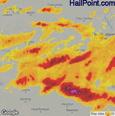 Hail Map for Salina, KS Region on April 25, 2026 