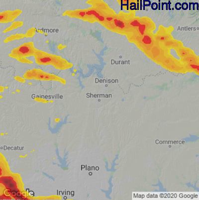 Hail Map for Sherman, TX Region on April 26, 2026 