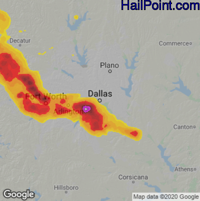 Hail Map for Dallas, TX Region on April 26, 2026 