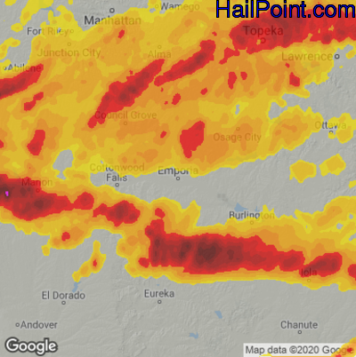 Hail Map for Emporia, KS Region on April 26, 2026 