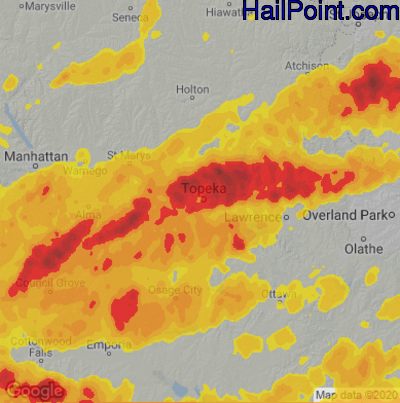 Hail Map for Topeka, KS Region on April 26, 2026 
