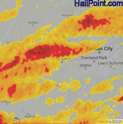 Hail Map for Lawerence, KS Region on April 26, 2026 