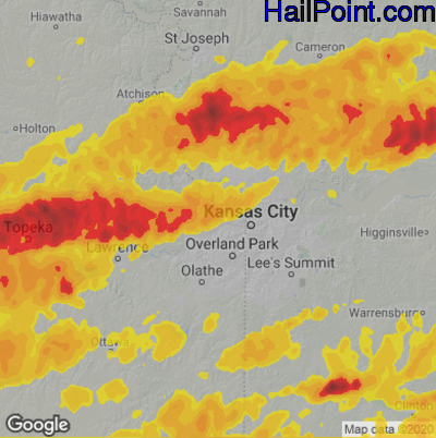 Hail Map for Kansas City, KS Region on April 26, 2026 