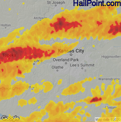 Hail Map for Shawnee, KS Region on April 26, 2026 