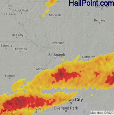 Hail Map for St. Joseph, MO Region on April 27, 2026 
