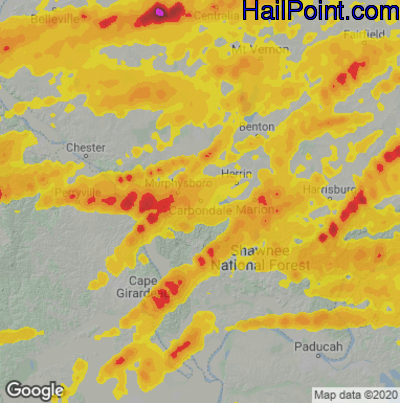Hail Map for Carbondale, IL Region on April 27, 2026 