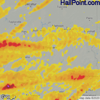 Hail Map For Effingham IL Region On April 27 2026 20260427 