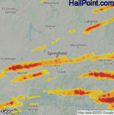 Hail Map for Springfield, MO Region on April 27, 2026