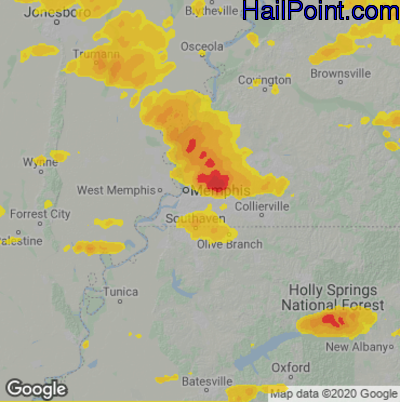 Hail Map for Memphis, TN Region on April 28, 2026 