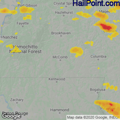 Hail Map for McComb, MS Region on April 29, 2026