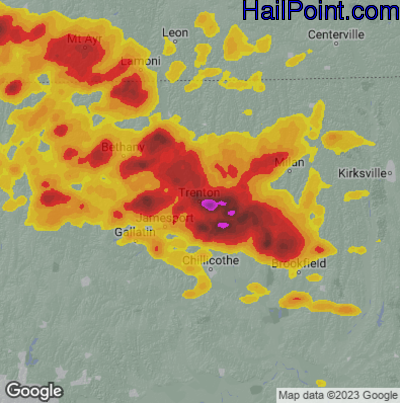 Hail Map for Trenton, MO Region on May 16, 2026 