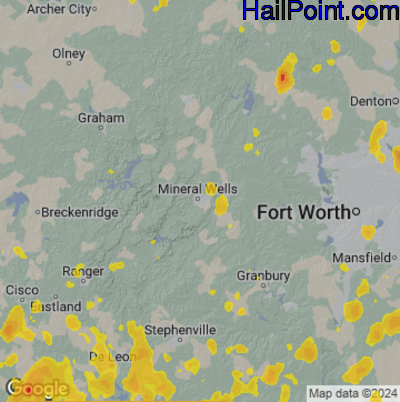 Hail Map for Mineral Wells, TX Region on May 23, 2026