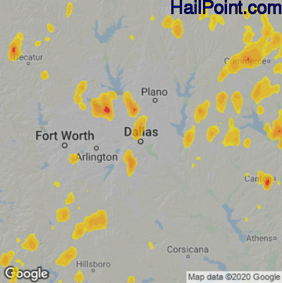 Hail Map for Dallas, TX Region on May 23, 2026