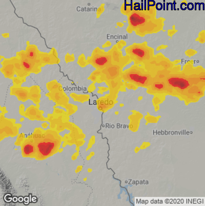 Hail Map for Laredo, TX Region on May 27, 2026