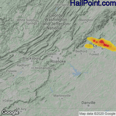 Hail Map for Roanoke, VA Region on May 27, 2026 
