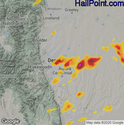 Hail Map for Denver, CO Region on June 1, 2026