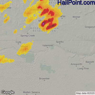 Hail Map for Valentine, NE Region on June 2, 2026 