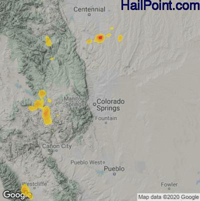 Hail Map for Colorado Springs, CO Region on June 3, 2026