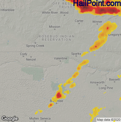 Hail Map for Valentine, NE Region on June 3, 2026