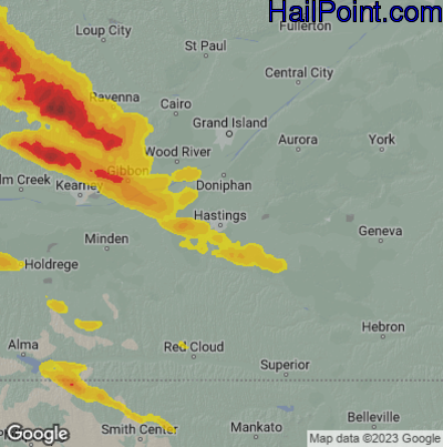 Hail Map for Hastings, NE Region on June 20, 2026