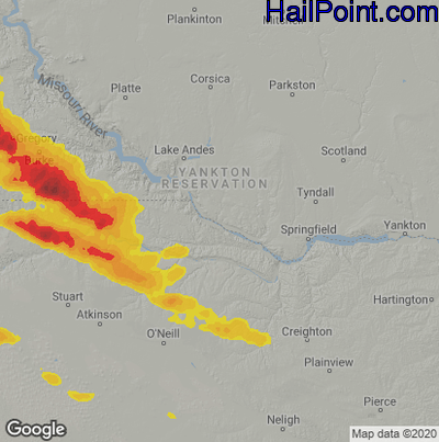 Hail Map for Grand Island, NE Region on June 20, 2026