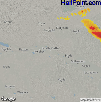 Hail Map for North Platte, NE Region on June 20, 2026 